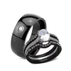His Hers 4 Piece Black Stainless Steel Wedding Ring Set