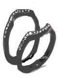 His Hers 4 Piece CZ Black Plated Stainless Steel & Titanium Matching Wedding Band Ring Set