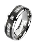 His Hers Halo Cz Wedding Ring Set Stainless Steel & Black Plated Titanium