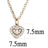 Women's Rose Gold Plated Stainless Steel CZ Heart Necklace