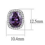 Women's Halo Style Stainless Steel Stud Earrings with Amethyst and Clear CZ Stones