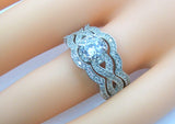 Women's 3 Ring Cubic Zirconia Sterling Silver Halo Style Wedding Ring Set