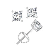 Edwin Earls Men's Women's 6mm Princess Cut Screwback Earrings Sterling Silver