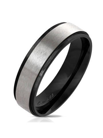 His Hers Black & Clear Cz Wedding Ring Set Sterling Silver and Stainless Steel - Edwin Earls Jewelry