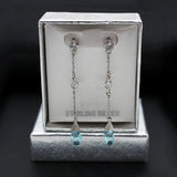 Women's Dangle Earrings with London Blue and Clear CZ Stones in Sterling Silver