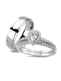 His and Hers Halo Style Wedding Ring Set Matching Wedding Bands for Him ( Titanium) and Her (Sterling Silver)