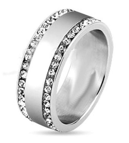 Men's Cubic Zirconia Double Edge Eternity Wedding Ring Band Stainless Steel