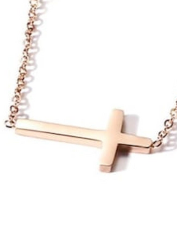14k Women's Rose Gold Plated Stainless Steel Cross Necklace 16