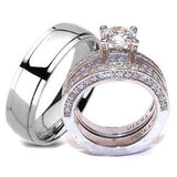 His & Hers CZ Wedding Ring Set Stainless Steel & Titanium Wedding Ring Set