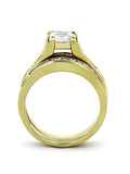 His Hers Cubic Zirconia Yellow Gold Plated Stainless Steel Titanium Wedding Ring Set