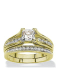 His Hers CZ Princess Cut Wedding Ring Set Yellow Gold Plated Stainless Steel
