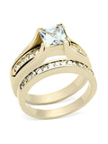 His Hers Cubic Zirconia Yellow Gold Plated Stainless Steel Titanium Wedding Ring Set