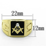 Men's Masonic Lodge Free Mason Ring in Yellow Gold Plated Stainless Steel