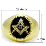 Men's Masonic Lodge Free Mason Ring in 14kt Yellow Gold Plated Stainless Steel