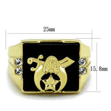 Men's Yellow Gold Plated Masonic Mason Freemason Ring in Stainless Steel and Black Onyx
