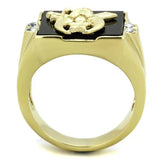 Men's Yellow Gold Plated Masonic Mason Freemason Ring in Stainless Steel and Black Onyx