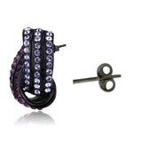 Purple & Lavender Crystal Twisted Hoops Stud Earrings Black Plated Stainless Steel