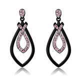Women's Pink Crystal Studded Black Plated Stainless Steel Dangle Earrings