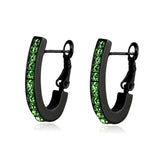 Lever back Green Peridot Crystal Black Plated Stainless Steel Hoop Earrings