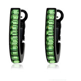 Lever back Green Peridot Crystal Black Plated Stainless Steel Hoop Earrings