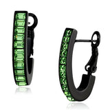 Lever back Green Peridot Crystal Black Plated Stainless Steel Hoop Earrings
