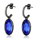 Women's Oval Cut Sapphire Blue Cz Black Stainless Steel Dangle Hoop Earrings