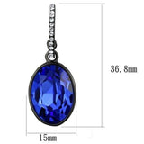 Women's Oval Cut Sapphire Blue Cz Black Stainless Steel Dangle Hoop Earrings