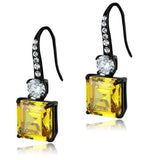 Women's Emerald Cut Yellow Cz Black Stainless Steel Dangle Earrings