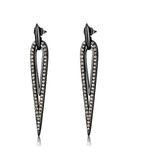 Women's Smokey Topaz Crystal Studded Dangle Earrings Light Black Stainless Steel