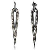 Women's Smokey Topaz Crystal Studded Dangle Earrings Light Black Stainless Steel