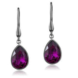 Edwin Earls Women's Light Black Plated Stainless Steel Dangle Earrings with Pear Shaped Fushia Crystal Stones
