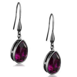 Edwin Earls Women's Light Black Plated Stainless Steel Dangle Earrings with Pear Shaped Fushia Crystal Stones