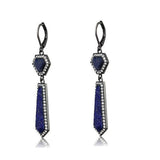 Women's Light Black Plated Stainless Steel Dangle Earrings with Blue Lapis Stones