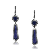 Women's Light Black Plated Stainless Steel Dangle Earrings with Blue Lapis Stones