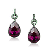 Edwin Earls Women's Fuchsia Crystal Dangle Earrings in Light Black Plated Stainless Steel