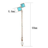 Women's Rose Gold Stainless Steel Dangle Earrings with Turquoise Blue Stones