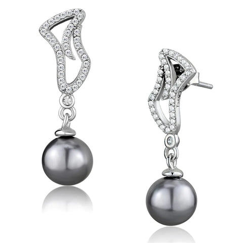 Women's Gray Pearl Dangle Earrings Sterling Silver