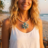 Blue Coral Flower Collar Necklace | Handmade Statement Necklace