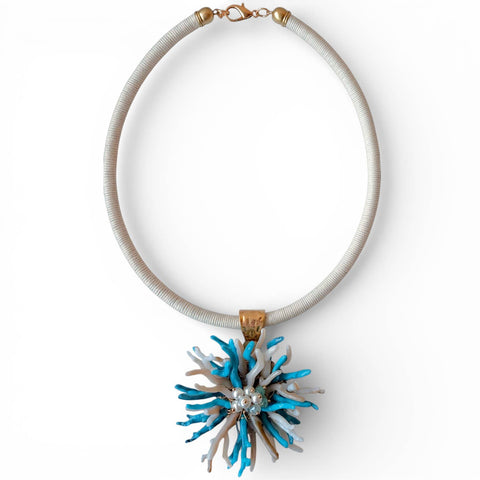 Blue Coral Flower Collar Necklace | Handmade Statement Necklace