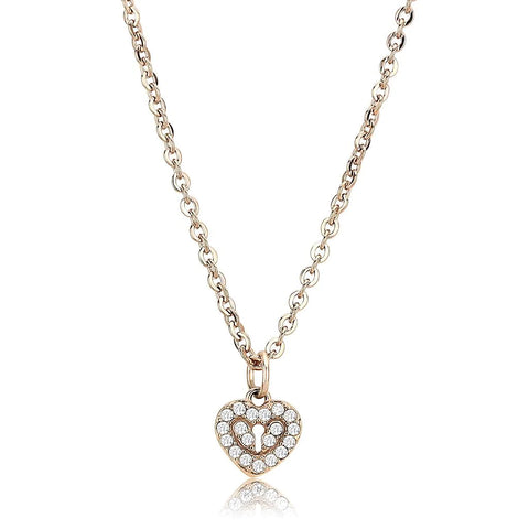 Women's Rose Gold Plated Stainless Steel CZ Heart Necklace