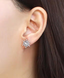 Women's Cubic Zirconia Cluster Snowflake Stud Earrings Stainless Steel