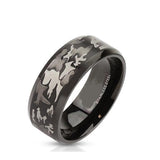 His Hers 4 Piece Black Stainless Steel Wedding Ring Set Camouflage Design