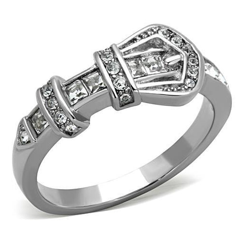 Women's Clear Crystal Stone Stainless Steel Buckle Ring