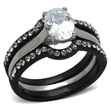 3 Piece Black Plated Stainless Steel Wedding Ring Oval CZ Wedding Ring Set