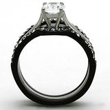 3 Piece Black Plated Stainless Steel Wedding Ring Oval CZ Wedding Ring Set