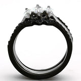 His Hers 4 Piece Marquise Cut CZ Black Plated Stainless Steel Matching Wedding Band Ring Set