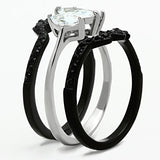 His Hers 4 Piece Marquise Cut CZ Black Plated Stainless Steel Matching Wedding Band Ring Set