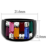 Rainbow Color Baguette Cut CZ Stone Ring Black-Plated Stainless-Steel Ring