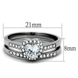 His Hers Halo 3 Piece CZ Wedding Ring Set Stainless Steel