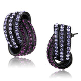 Purple & Lavender Crystal Twisted Hoops Stud Earrings Black Plated Stainless Steel
